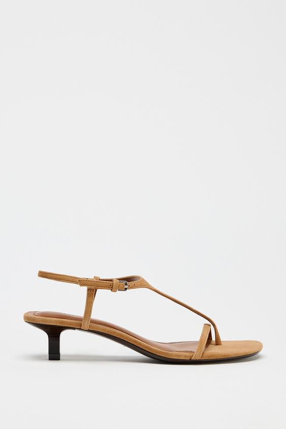 SUEDE KITTEN HEEL SANDALS | Zara UK