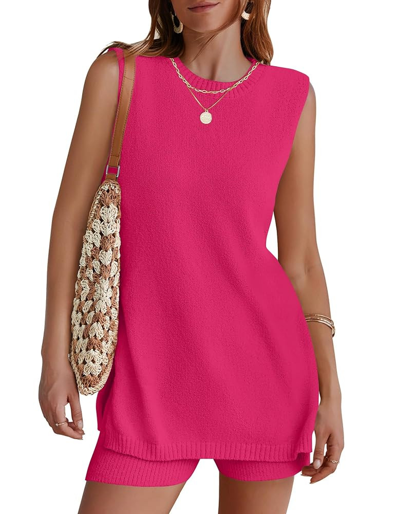 NENONA Women's Summer Sleeveless Sweater Lounge Sets Casual Loose Fit Tunic Tops and Shorts 2 Pie... | Amazon (US)