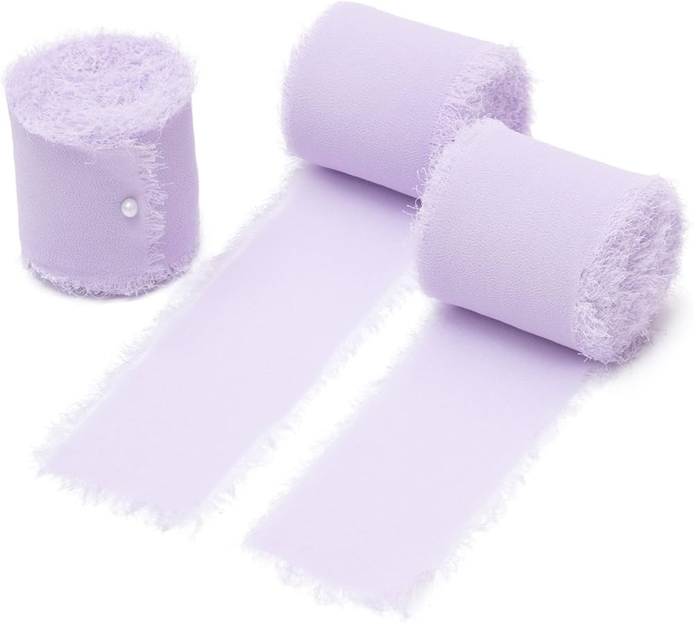 DORIS HOME 3 Rolls 2"x7Yd Fringe Chiffon Ribbon for Flower Bouquet, Handmade Light Purple Ribbon ... | Amazon (US)