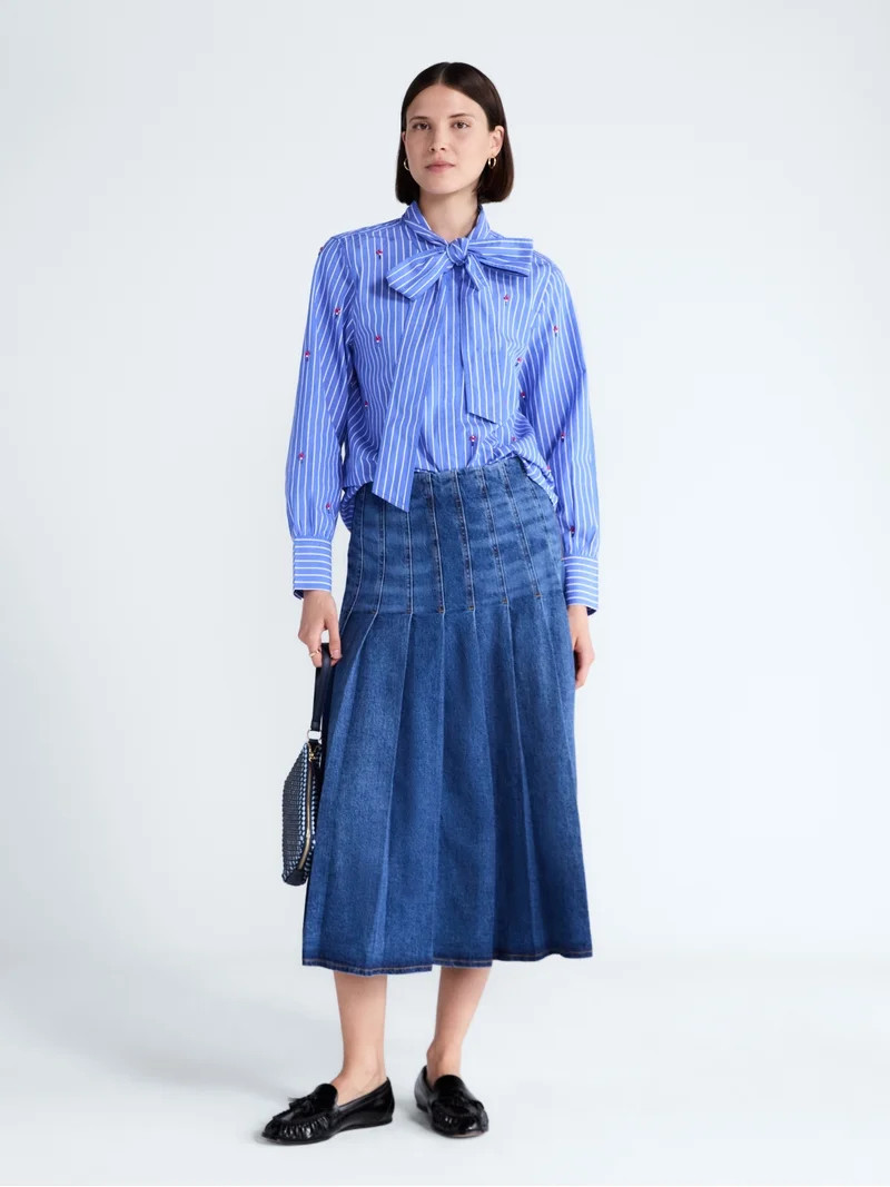 Free Assembly Women's and Women's Plus Stitched Pleat Denim Maxi Skirt, Sizes 0-28W | Walmart (US)