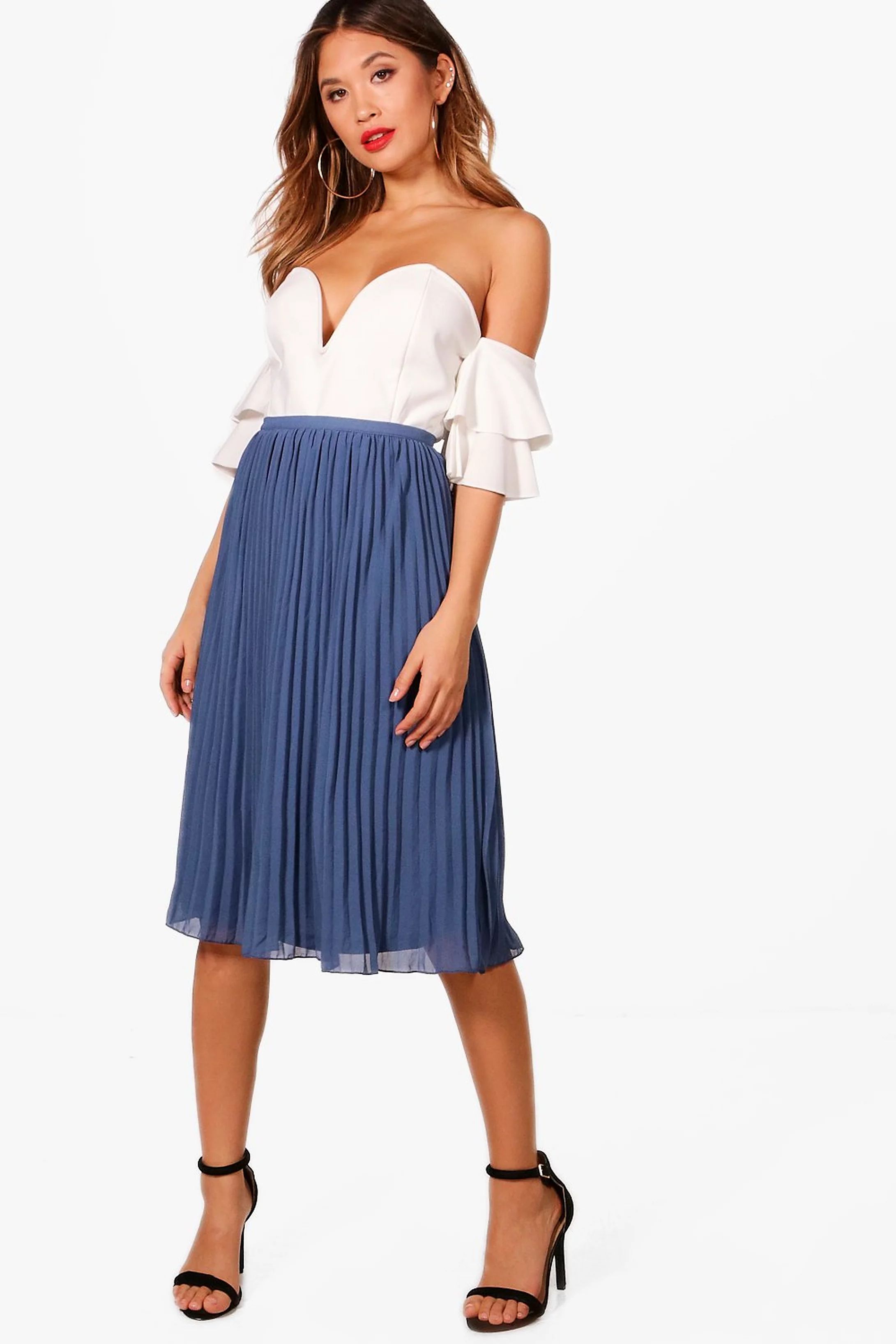 Chiffon Pleated Midi Skirt | Boohoo.com (US & CA)