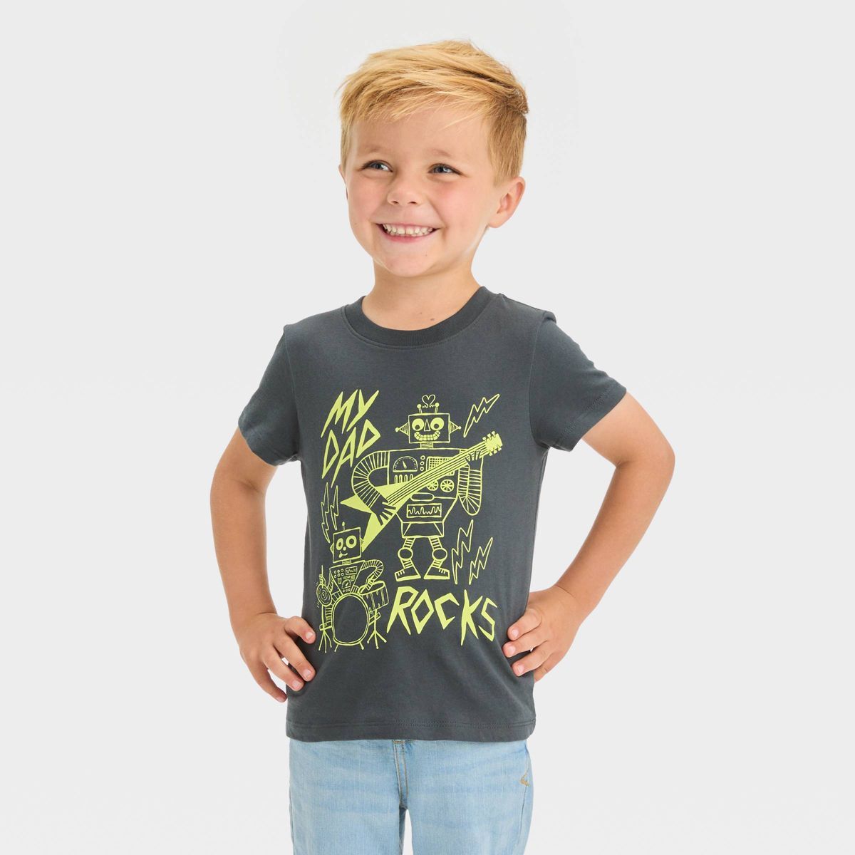 Toddler Boys' My Dad Rocks Short Sleeve Graphic T-Shirt - Cat & Jack™ Charcoal Gray | Target