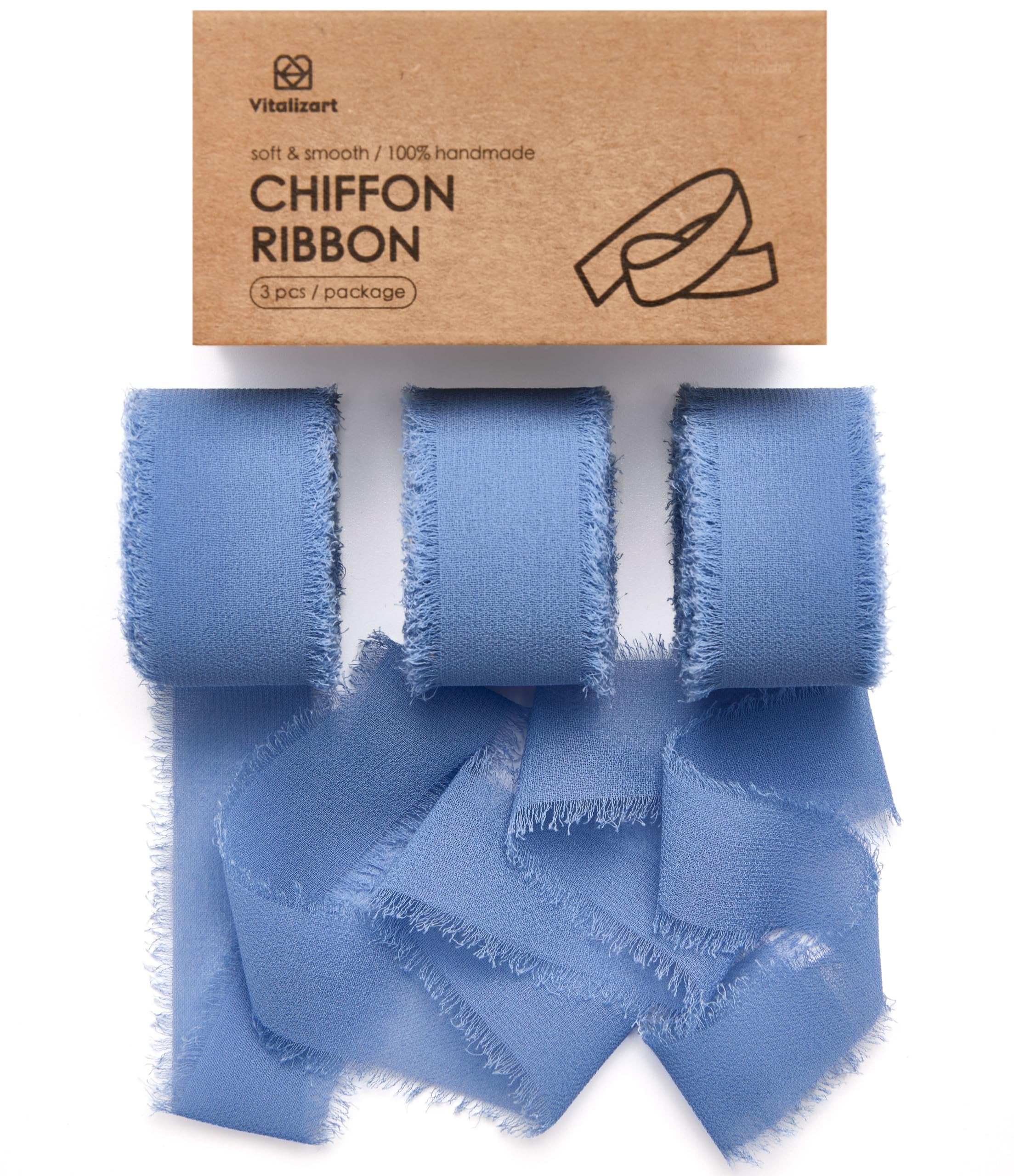 Vitalizart Dusty Blue Chiffon Silk Ribbon 1" x 21 Yd Fringe Fabric Package (3 Rolls * 7 Yd) for W... | Amazon (US)