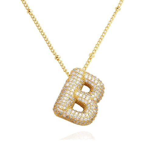 Bubble Letter Necklace Gold for Women Charm Balloon Initial Cubic Zirconia Alphabet Pendant B Necklaces with 18K Plated for Monogram Teen Girls Valentines Birthday Christmas Dainty Gifts Jewelry | Amazon (US)