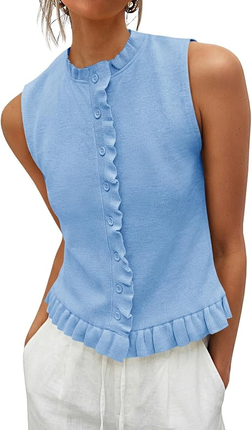 Saodimallsu Womens Sleeveless Sweater Vest Summer Ruffle Tank Tops | Amazon (US)