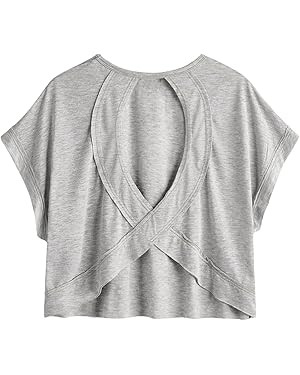 SOLY HUX 2024 Open Back Tops for Women Criss Cross Cut Out Tee Backless Casual Short Sleeve Round... | Amazon (US)