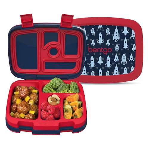 Bentgo Kids Prints Leak-Proof, 5-Compartment Bento-Style Kids Lunch Box - Ideal Portion Sizes for Ages 3-7, Durable, Drop-Proof, Dishwasher Safe, & PFAS & BPA-Free Materials (Rocket) | Amazon (US)