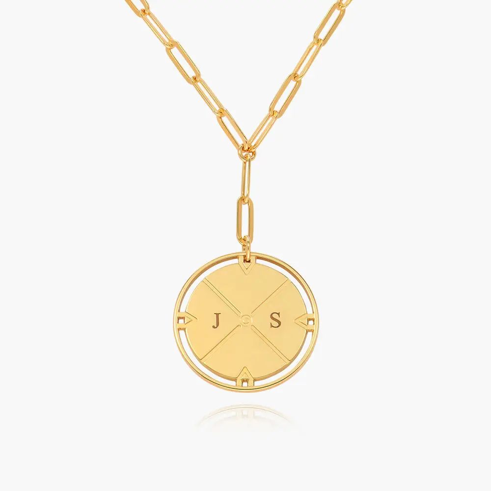 Engraved Compass Necklace - Gold Vermeil | Oak & Luna (US)