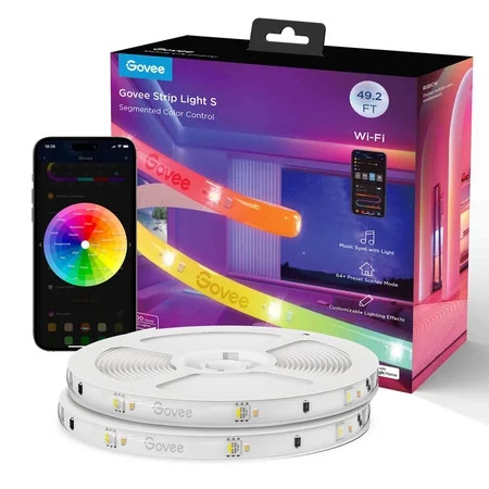 Govee RGBICW Wi-Fi LED Strip Light, 49.2ft, Smart App Control, Multicolor for Bedroom & TV Backlight | Walmart (US)