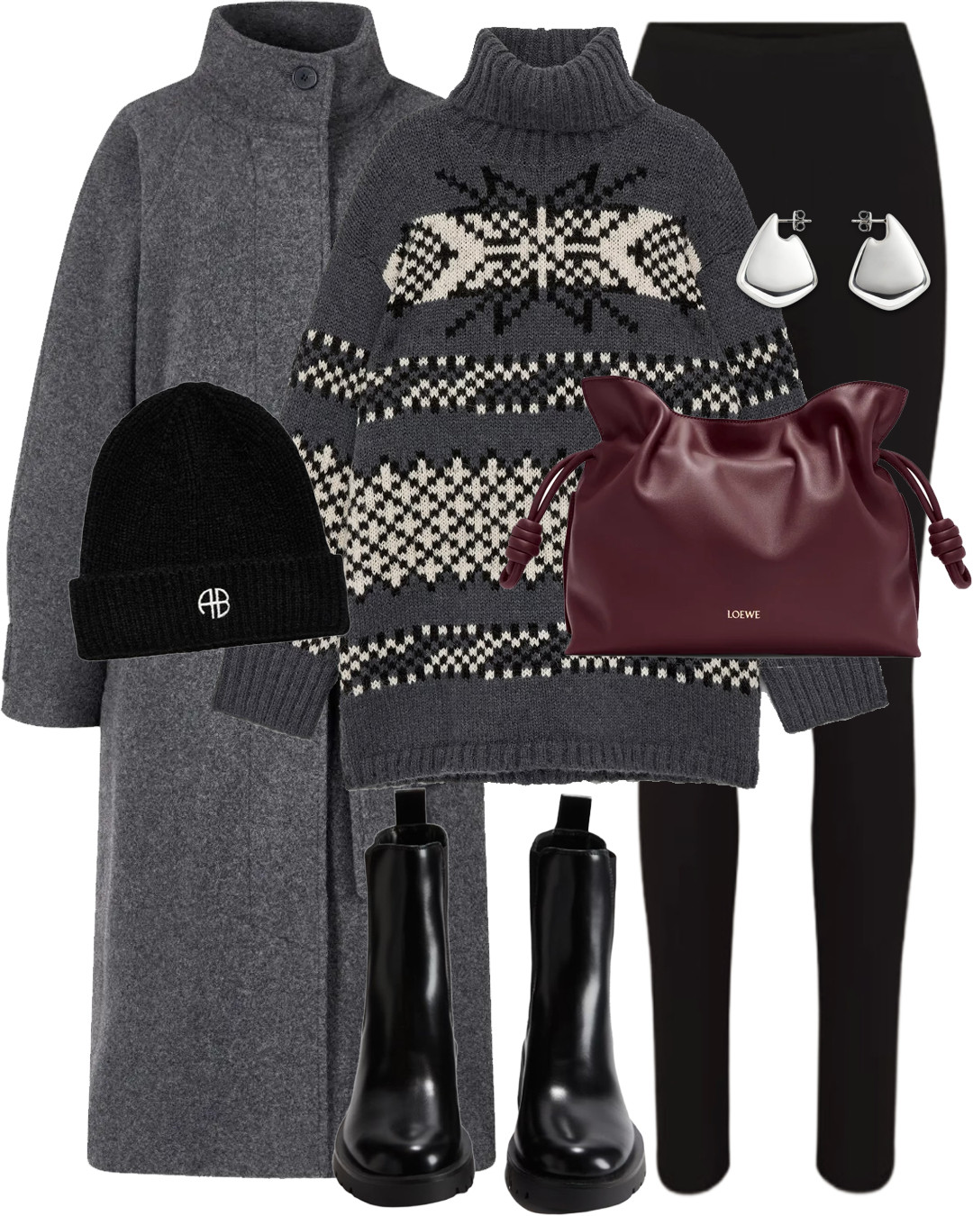 grey wool coat christmas jumper flat ankle boots black leggings casual winter holiday weekend outfit ski holiday 

 #LTKuk #LTKwinter #LTKeurope