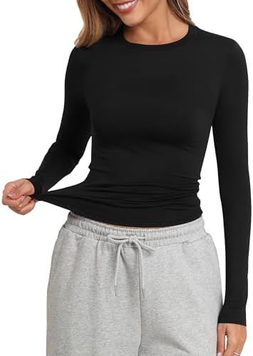 PALINDA Fitted Long Sleeve Shirts for Women Crew Neck Basic Stretchy T-Shirts Casual Layering Tee... | Amazon (US)