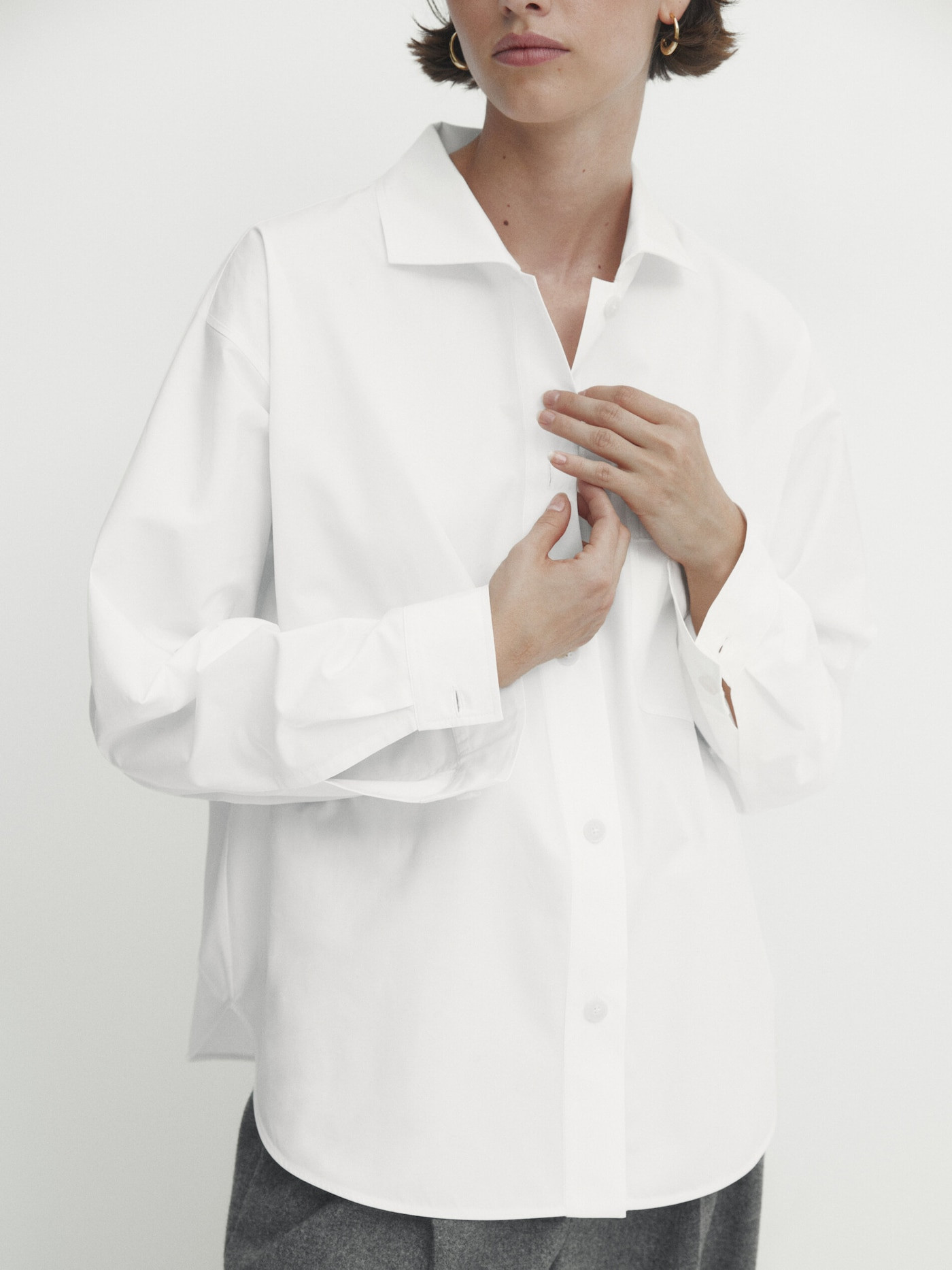 Langbluse aus Popelin mit Tasche | Massimo Dutti DE