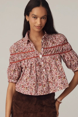 The Leandra Shirred Yoke Blouse by Maeve | Anthropologie (US)