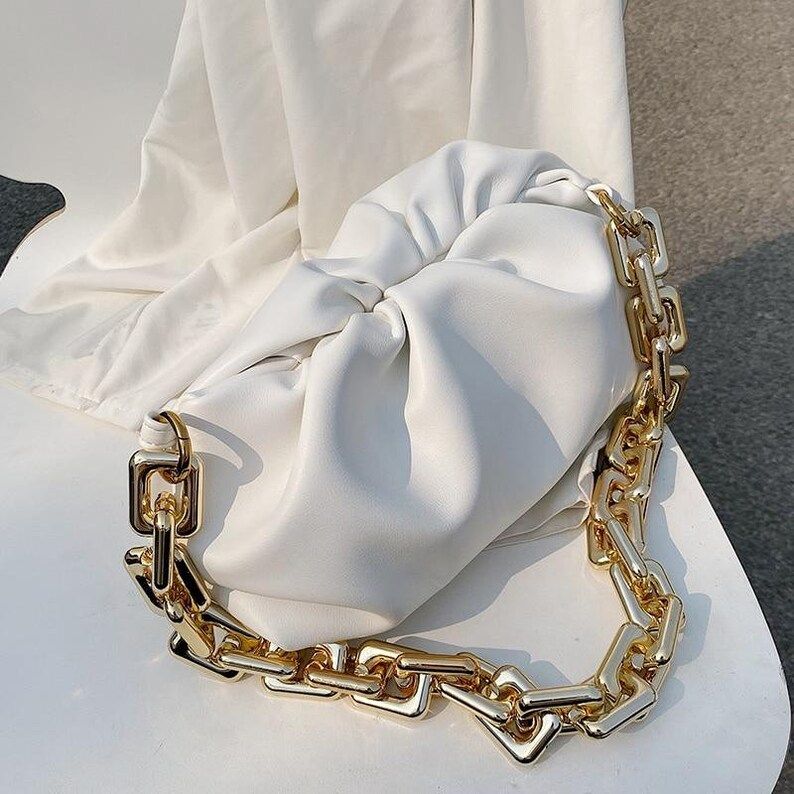 Day Clutch Thick Gold Chains Dumpling Clip Purse Bag Cloud Underarm Shoulder Bag Pleated Baguette... | Etsy (US)