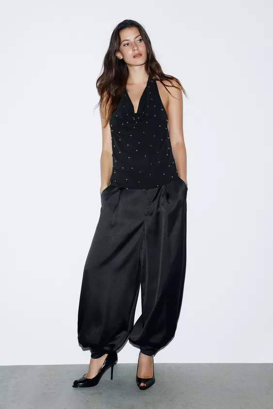 SATIN BALLOON TROUSERS WITH PLEATS | Zara UK