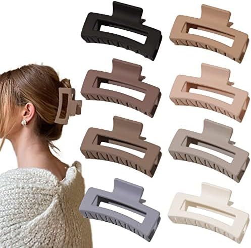 Sisiaipu 3.5 Inch Medium Hair Claw Clips 6 Pack Brown Hair Clips for Women Square Claw Clips Rect... | Amazon (US)