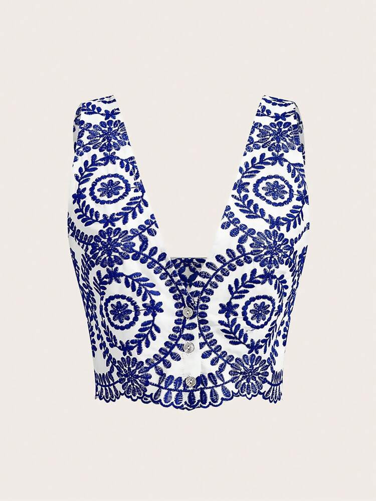 SHEIN MOD Floral Embroidery Crop Top | SHEIN