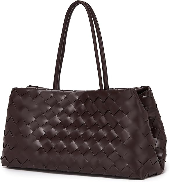 Woven Tote Bag for Women, Vegan Leather Shoulder Handbag with Magnetic Snap Closure, Soft Weave L... | Amazon (US)