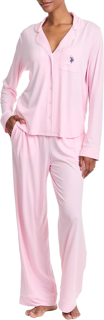 Pajama Set Long Sleeve Button Up Top and Pajama Pants | Amazon (US)