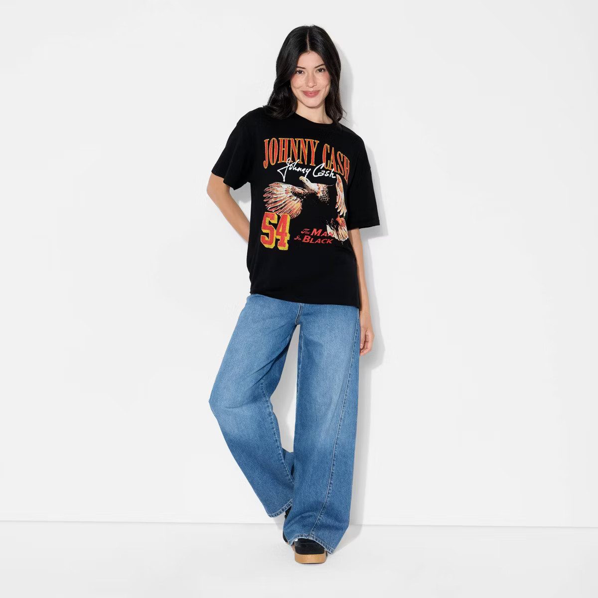 Women's Cash Ring of Fire Oversized Short Sleeve Graphic T-Shirt - Black | Target