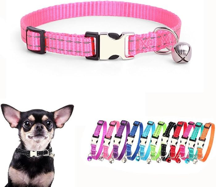 Puppy Collar with Bell, Reflective Nylon Metal Buckle Cat Collar with Bells for XXS XS Tiny Pet L... | Amazon (US)