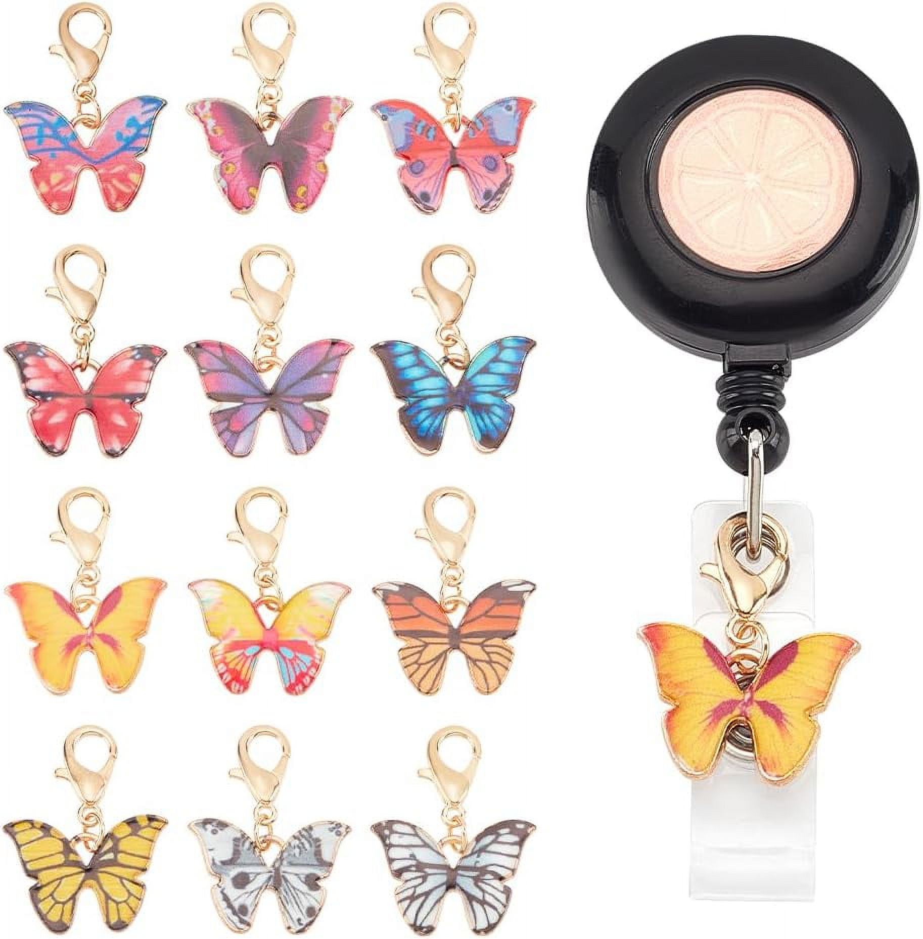 12 Pieces Butterfly Badge Reel Charm for Student Nurse Teacher Enamel Badge Holder Charms for ID ... | Walmart (US)
