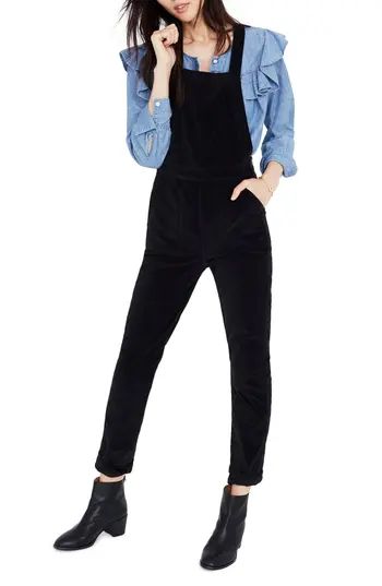 Women's Madewell Velvet Overalls, Size XX-Small - Black | Nordstrom