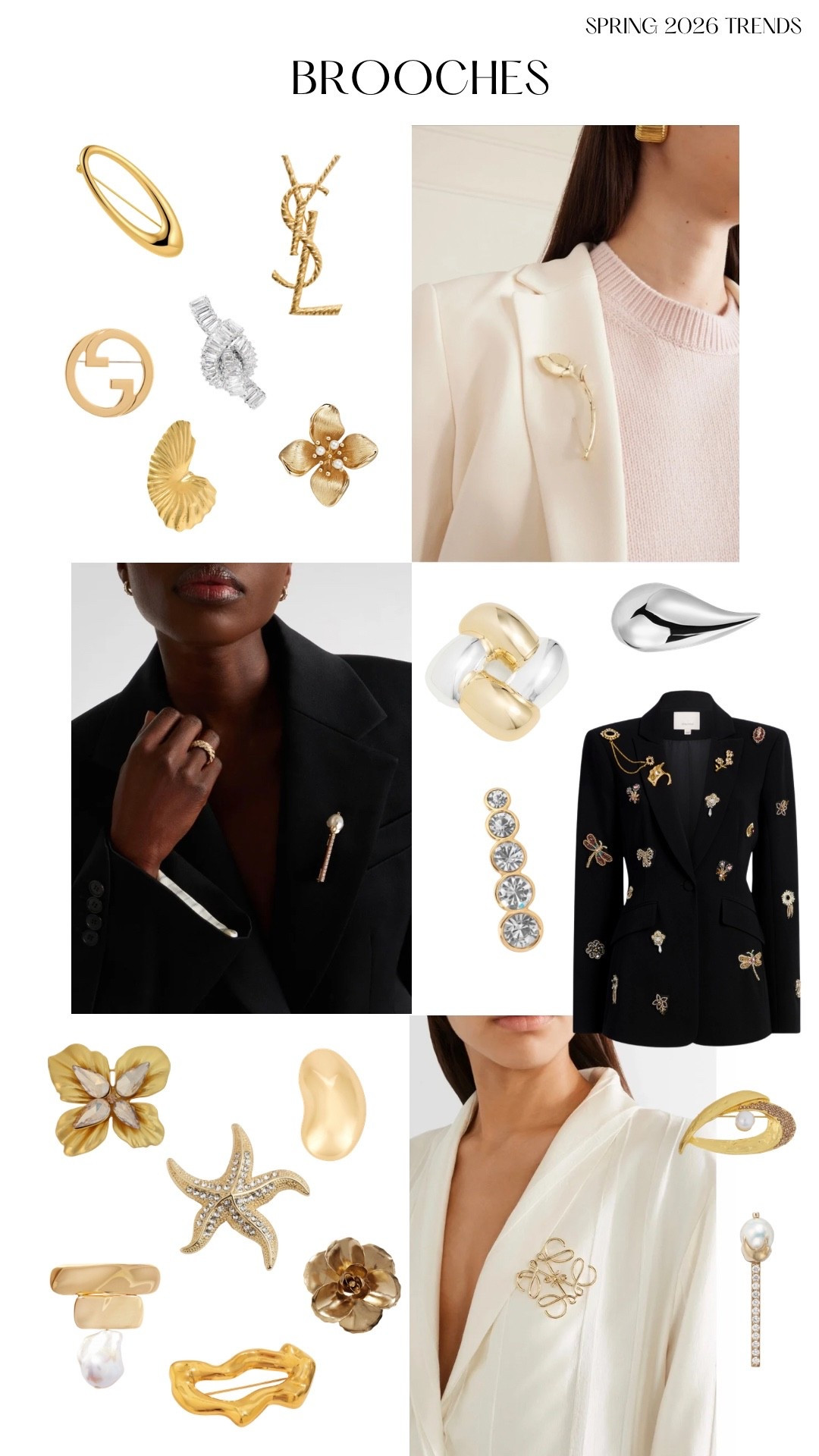 Spring trends 2026: brooches. Oversized gold, sculptural silver, floral pins and whimsical animal designs. Shop designer and designer inspired brooches. 

#brooch #springtrends 

#LTKootd #LTKWorkwear #LTKSpringSale