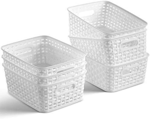Set of 6 Plastic Storage Baskets - Small Pantry Organizer Basket Bins - Household Organizers with... | Amazon (US)