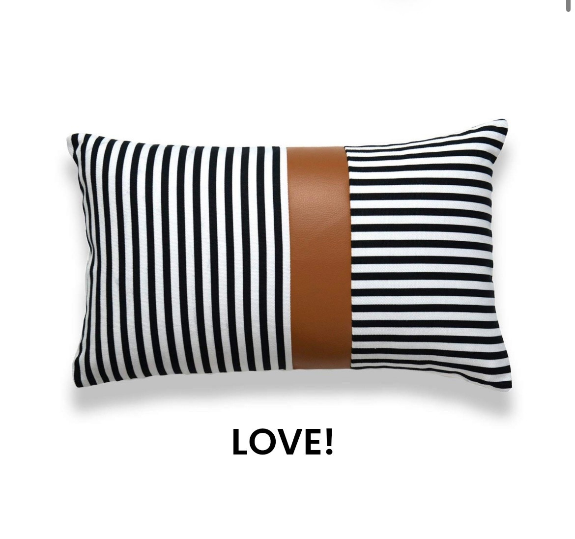 Bold. Modern. Chic. 🖤🤎 These striped decorative pillows with a sleek faux leather accent are the perfect statement piece for any space! Elevate your home decor and shop them now from my LTK page! #HomeGoals #LTKhome #DecorFavorites