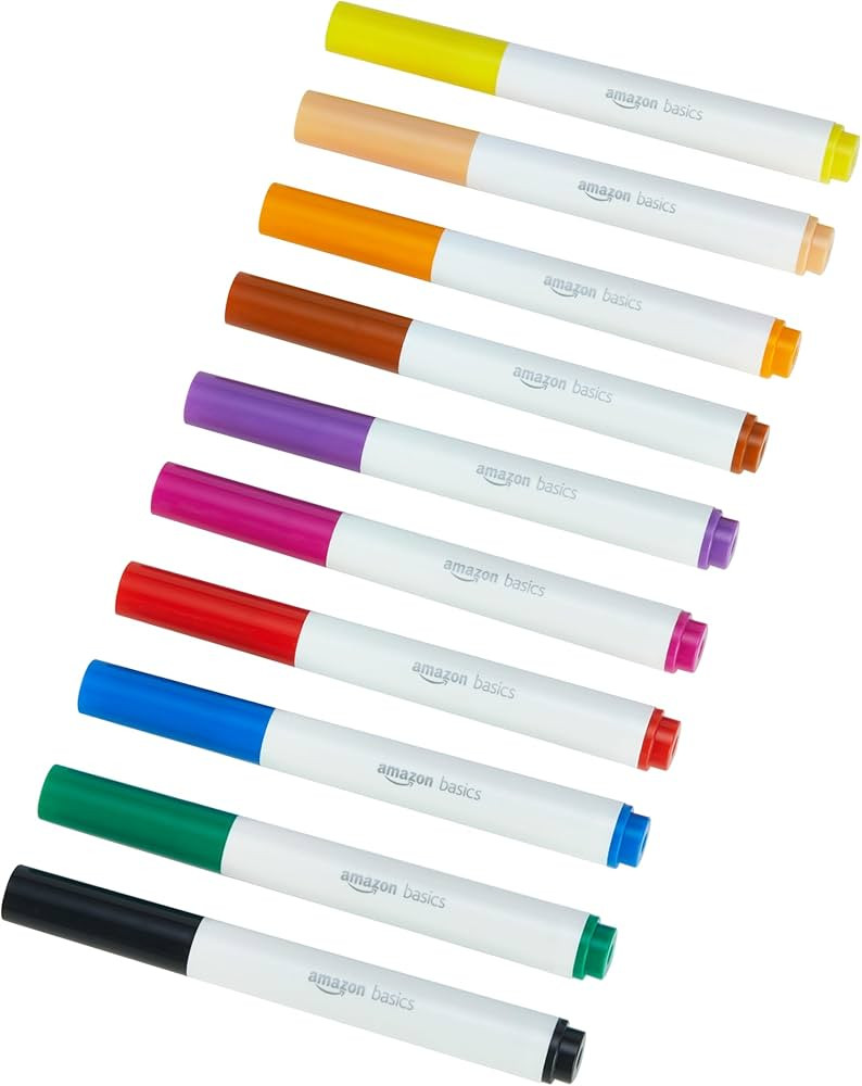 Amazon Basics Colored Markers Pack of 10, Broad Line Washable Markers, Multicolored for Drawing, ... | Amazon (US)