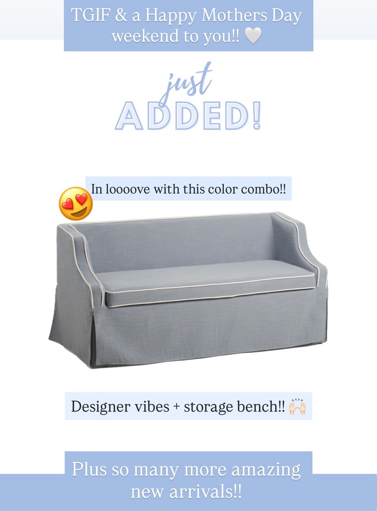 HIGH SELLOUT RISK!! Love this color combo of linen French blue with white piping!! This sloped arm dining bench has hidden storage!! 🤯🙌🏻

#LTKHome #LTKSaleAlert