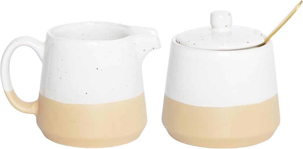 Bosmarlin Ceramic Sugar and Creamer Set, Sugar Bowl with Lid and Spoon, 3 Piece Set with Cream Pi... | Amazon (US)