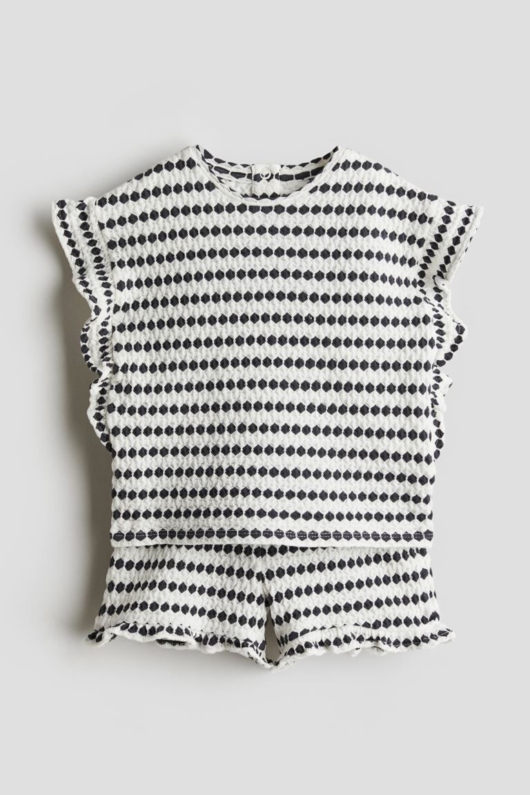 2-piece Top and Shorts Set - Regular waist - Round Neck - White/dotted - Kids | H&M US | H&M (US + CA)