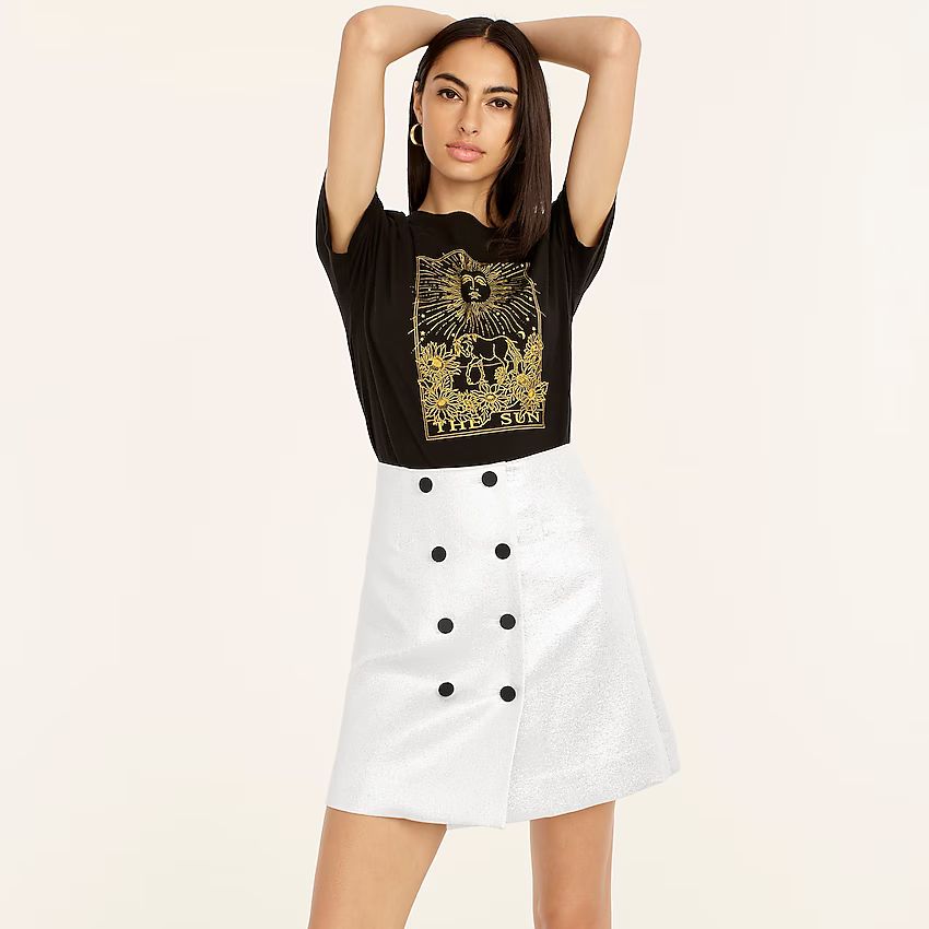 Collection button-front skirt in metallic silver lamé | J.Crew US