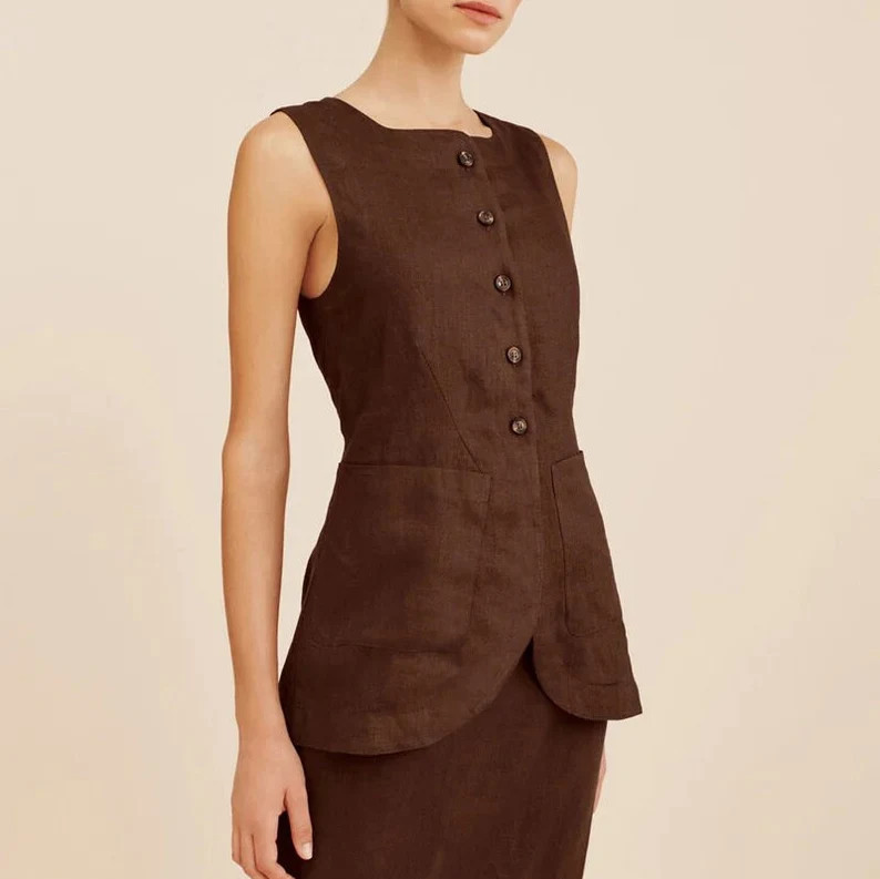 Linen Vest with Pockets, Linen Tank Top and Long Skirt, Linen Two Piece Set, Soft Maxi Skirt for ... | Etsy (US)