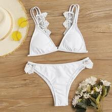 Contrast Lace Triangle Bikini Swimsuit | SHEIN