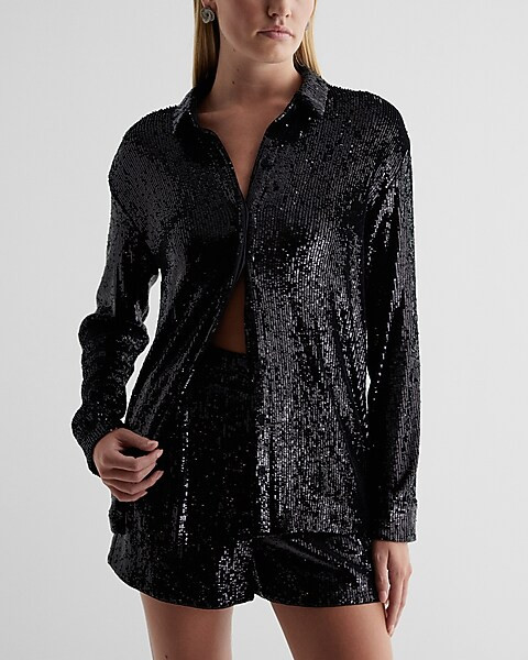 Relaxed Sequin Portofino Shirt | Express