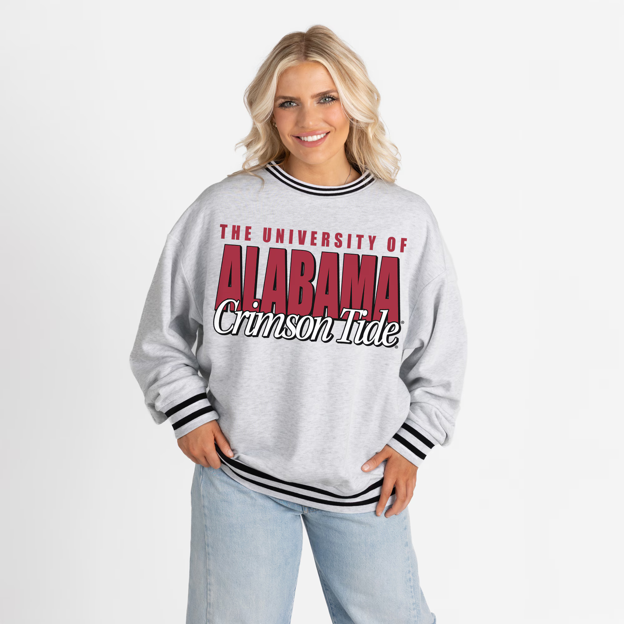 Alabama Crimson Tide Gameday Couture Women's Oversized Showdown Ringer Stripe Sweatshirt - Gray | Fanatics