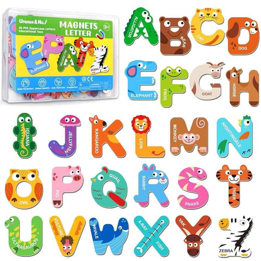 Magnetic Letters, Fridge Alphabet Magnets ABC for Toddlers 1-3, 26 PCS Cute Animal Uppercase Refr... | Amazon (US)