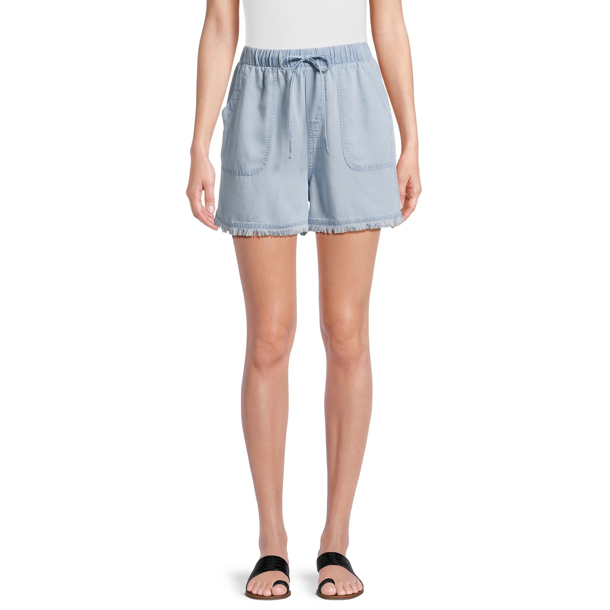 Time and Tru Women's Fray Hem Shorts, 5" Inseam, Sizes XS-XXXL | Walmart (US)