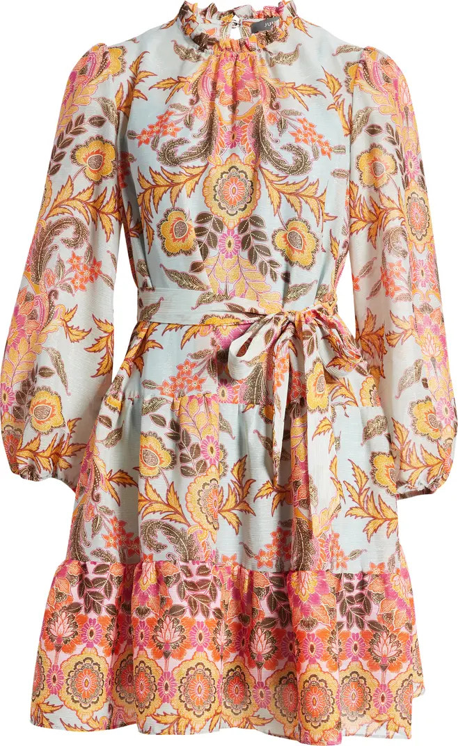 Paisley Ruffle Long Sleeve Minidress | Nordstrom