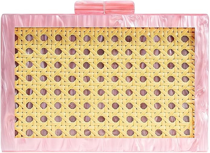 Women Elegant Rattan Acrylic Handbag Stylish Marbling Evening Bag Square Box Clutch Purse for Sea... | Amazon (US)