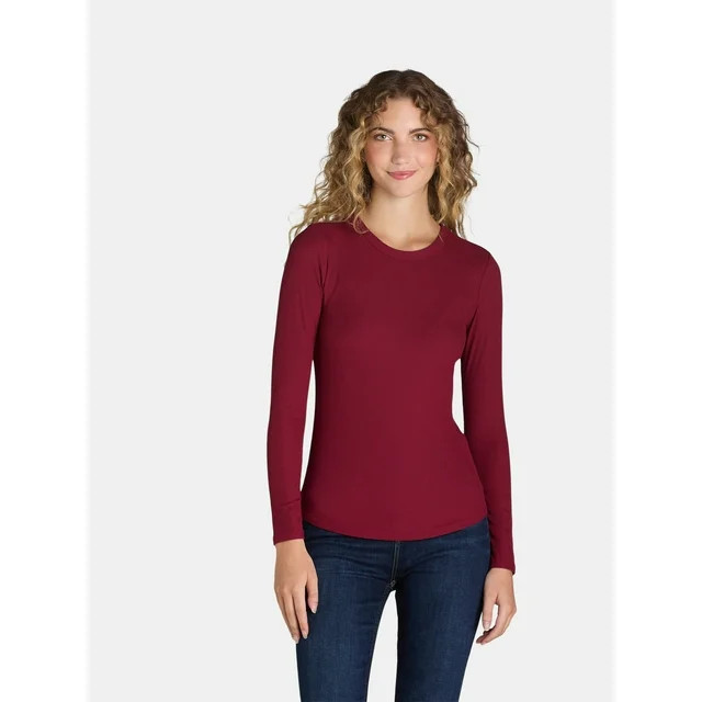 No Boundaries Ribbed Crewneck Tee with Long Sleeves, 1 or 2-Pack, Women's | Walmart (US)