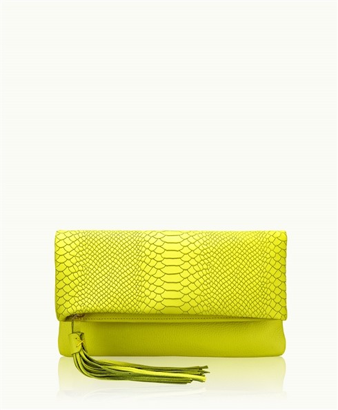 Stella Fold-Over Clutch Neon Yellow Pebble Grain Leather | GiGi New York / Graphic Image