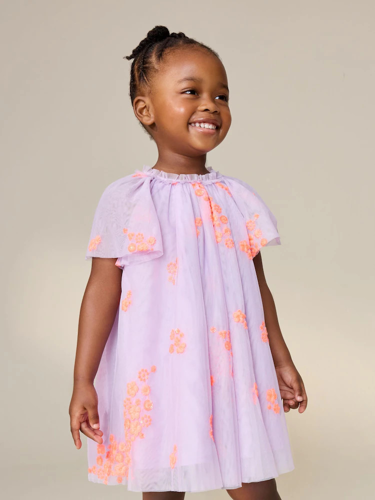 Lilac Fluro Angel Sleeve Mesh Dress (3mths-7yrs) | Next US