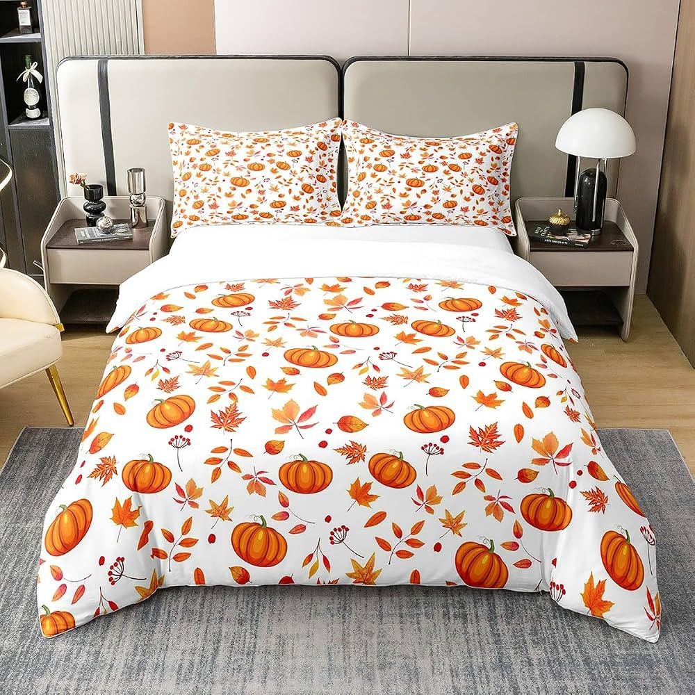100% Cotton Halloween Pumpkin Comforter Cover, Happy Fall Autumn Bedding Sets King, Cute Fall Flo... | Amazon (UK)