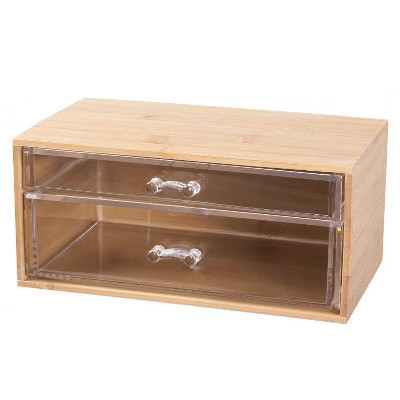 2-Tier Bamboo Cosmetic Organizer with Clear Acrylic Drawers, Lightweight Makeup, Skincare & Jewelry Storage Box for Vanity, Dresser & Bathroom Counter | Target