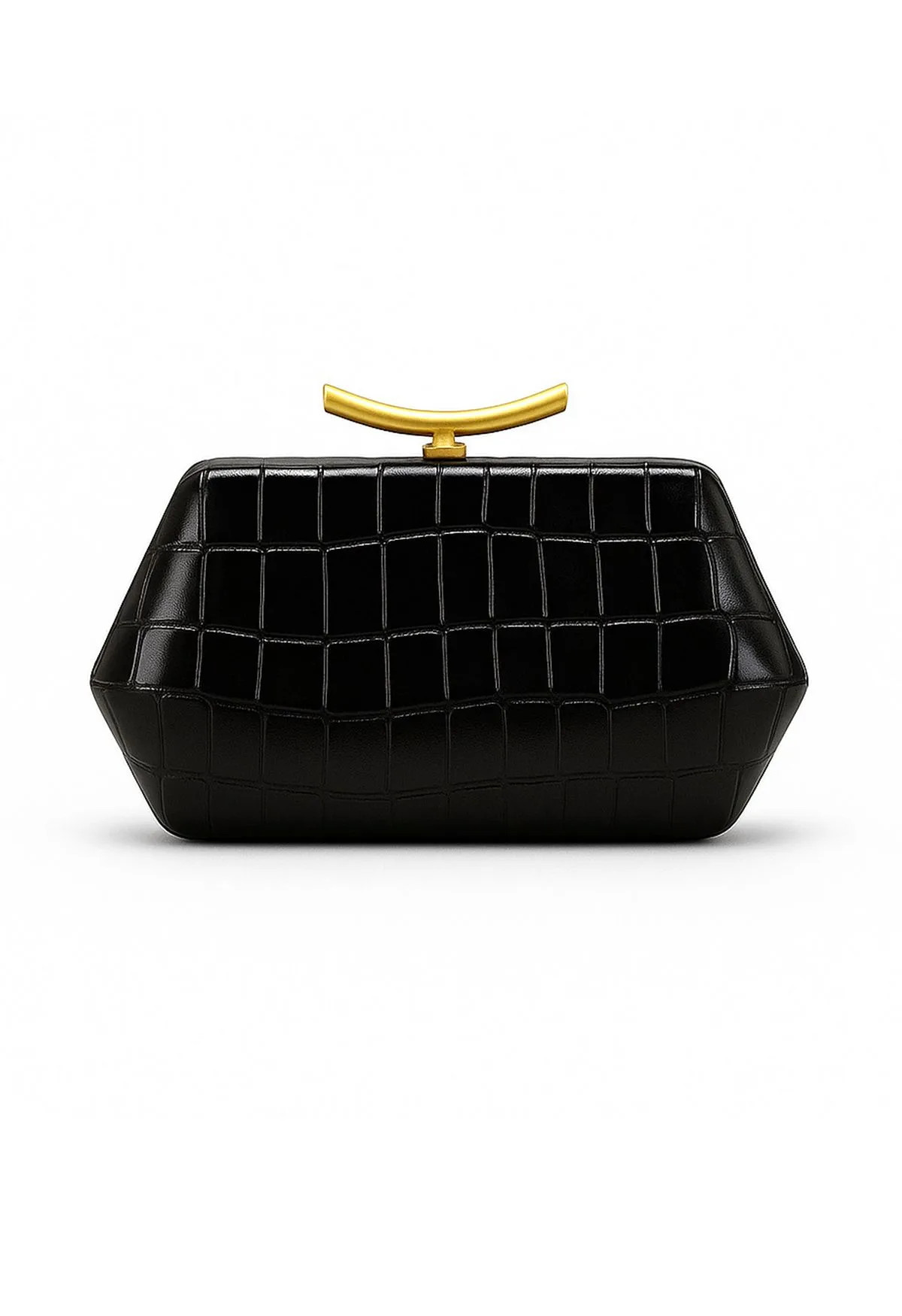 Luxury Croc Embossed Geometric Clutch in Black for Gala Dinners & Wedding Receptions | Chicwish