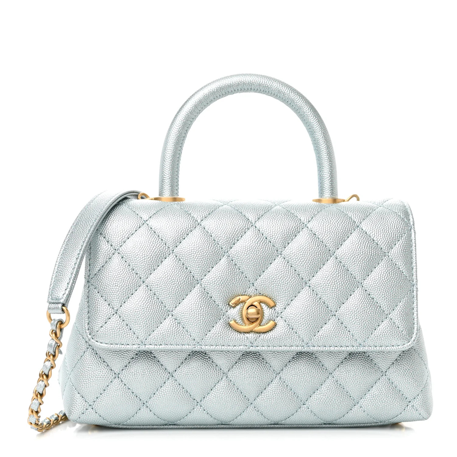 Metallic Caviar Quilted Mini Coco Handle Flap Light Blue | FASHIONPHILE (US)